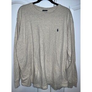 Polo Ralph Lauren Men’s T-shirt Long Sleeve Oatmeal Tan Cotton Size XL Blue Pony